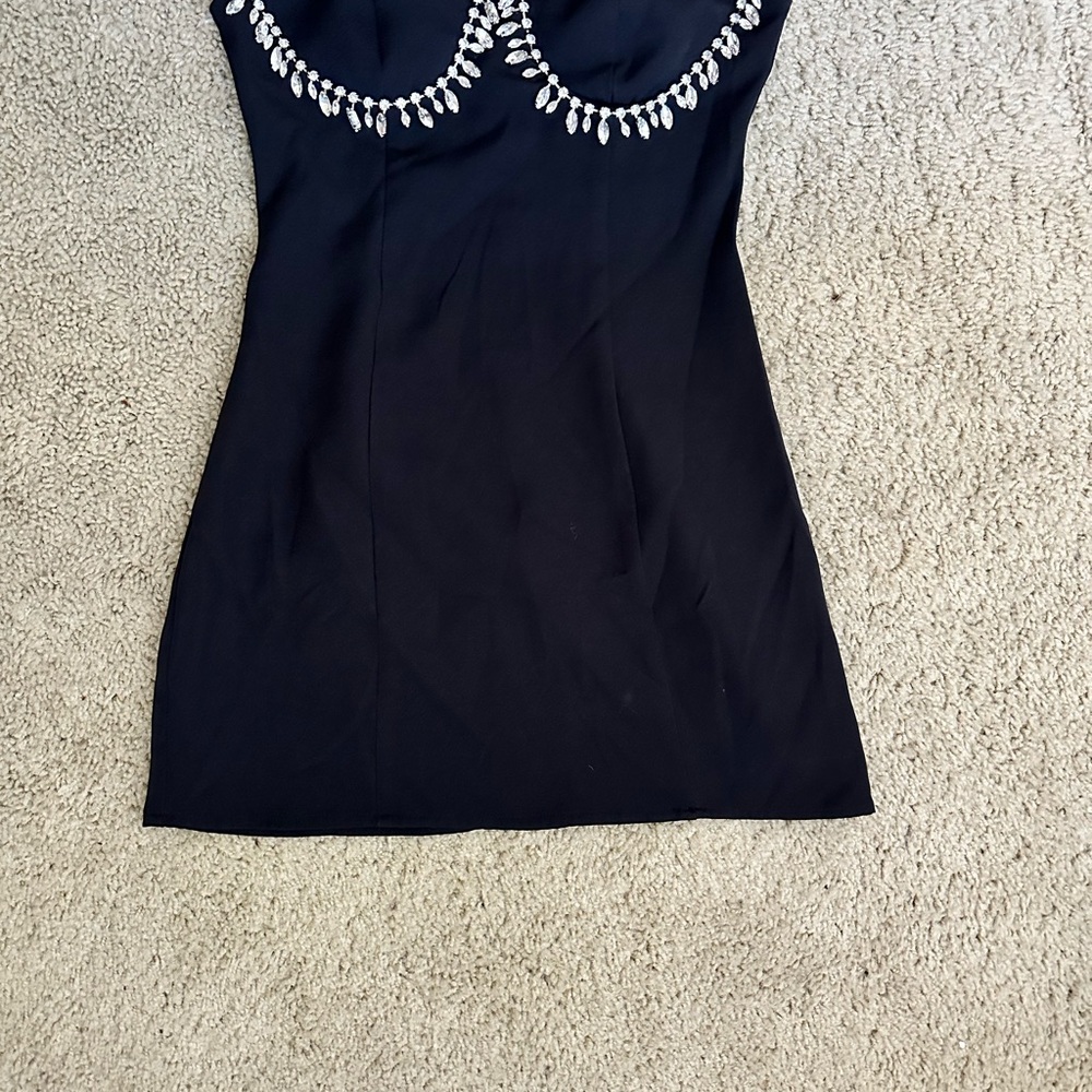 American Threads Black Strapless Mini Dress with Rhinestone Bust